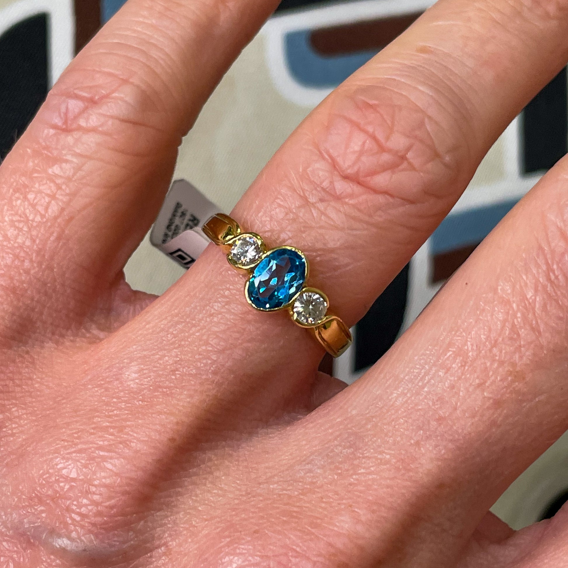 18ct Gold Blue Topaz & Diamond Ring - John Ross Jewellers