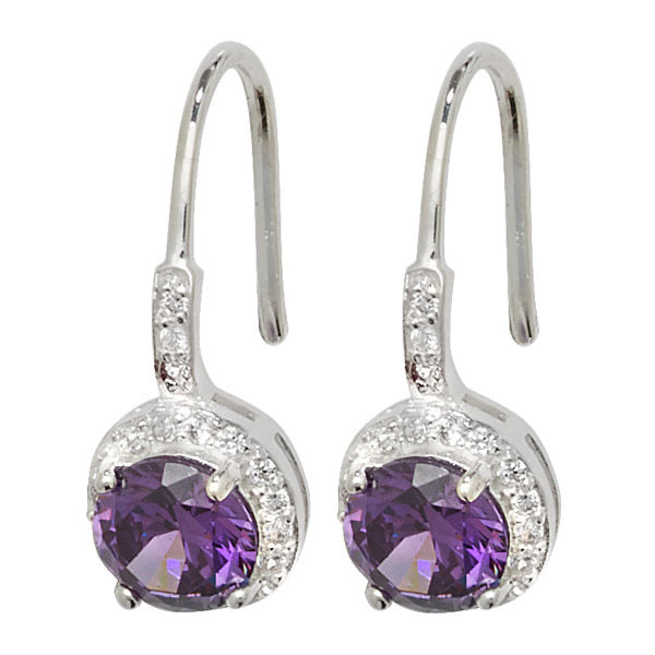 Silver Amethyst & CZ Round Cluster Drop Earrings - John Ross Jewellers