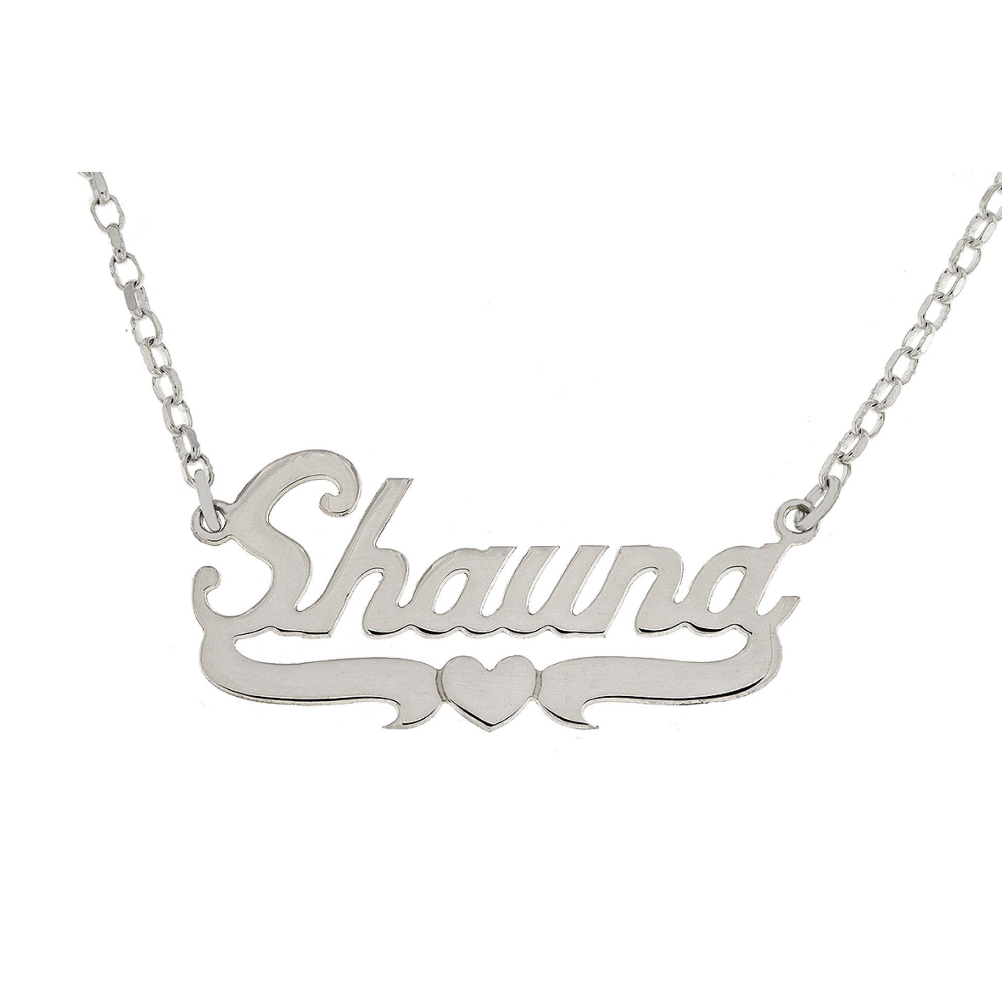 Silver Name Plate Necklace with Centre Heart Underline - John Ross Jewellers