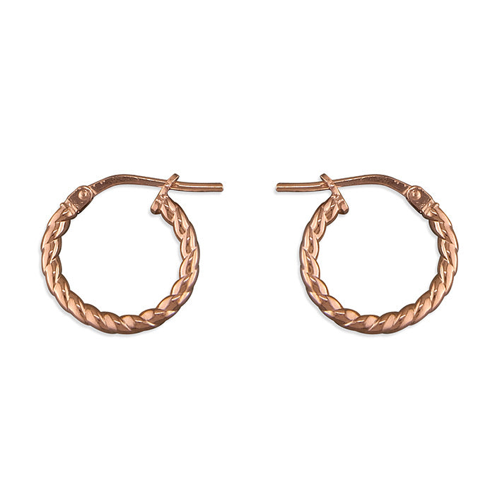 SUNSHINE 14mm Twist Hoop Earrings - Rose Gold - John Ross Jewellers