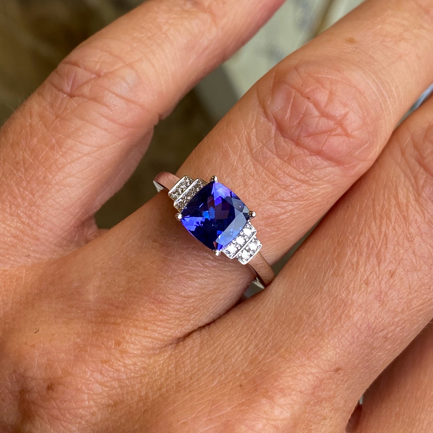 18ct White Gold Tanzanite & Diamond Ring - John Ross Jewellers