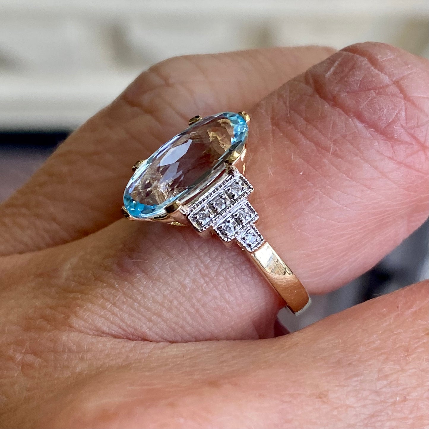 9ct Gold Marquis Sky Blue Topaz & Diamond Ring - John Ross Jewellers