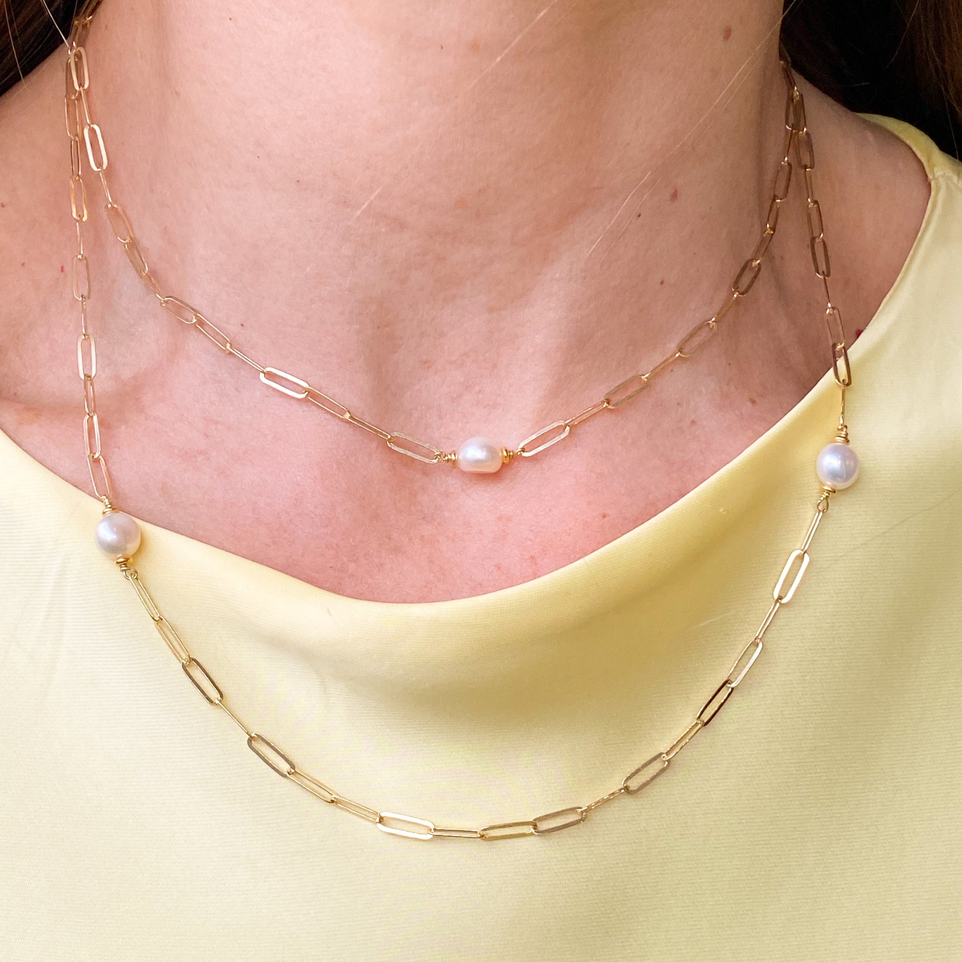 Sunshine Freshwater Pearl Double Paperlink Necklace - John Ross Jewellers