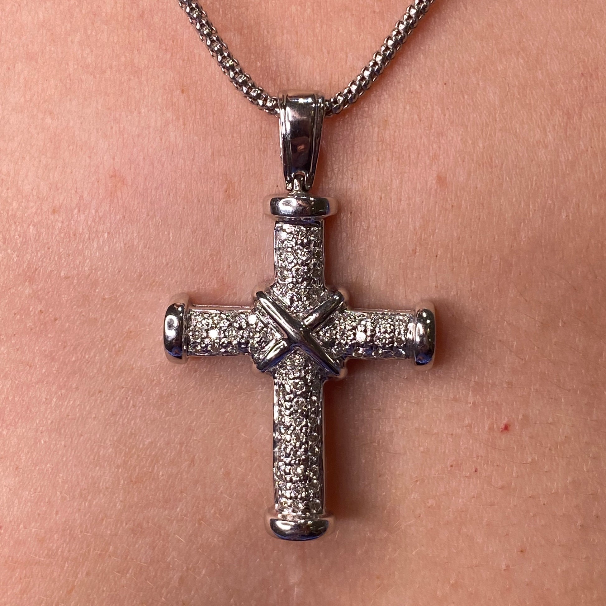 18ct White Gold Diamond Cross & Chain - John Ross Jewellers