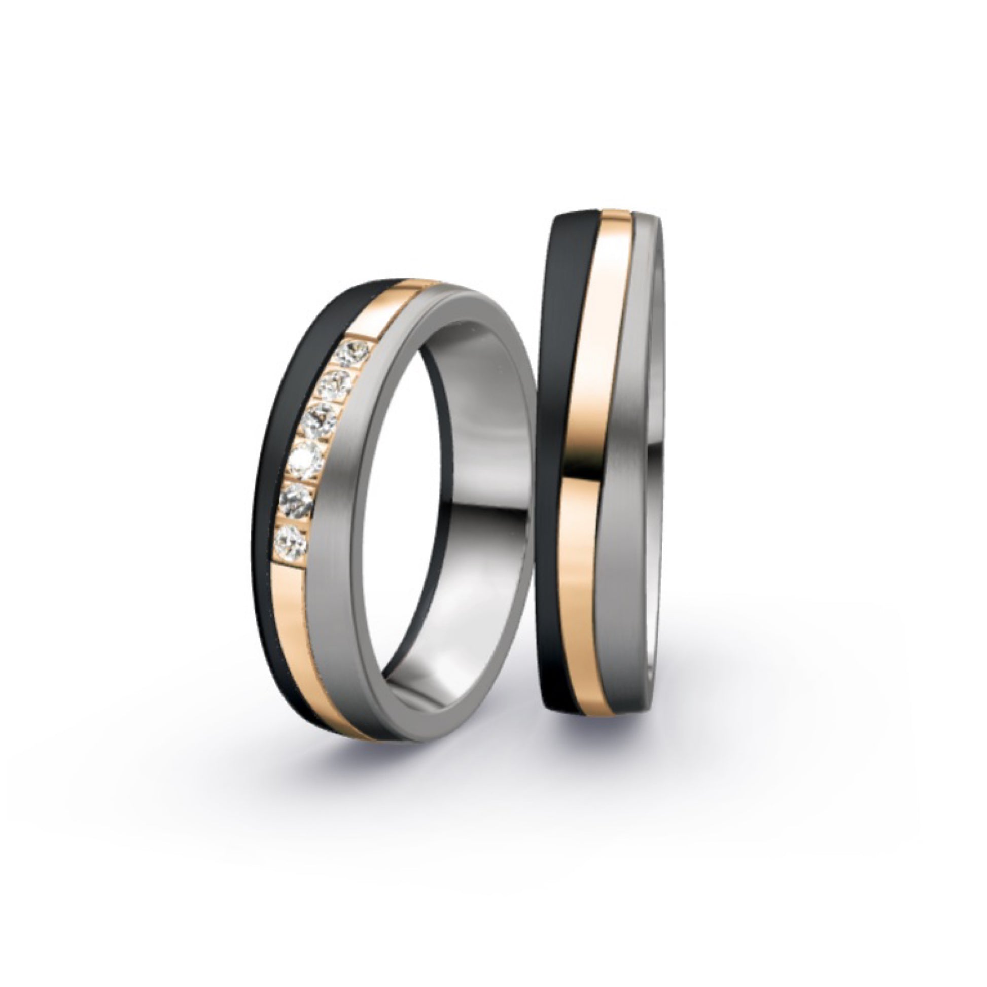 Black Zirconium, Titanium 14ct Rose Gold Wedding Ring 5mm