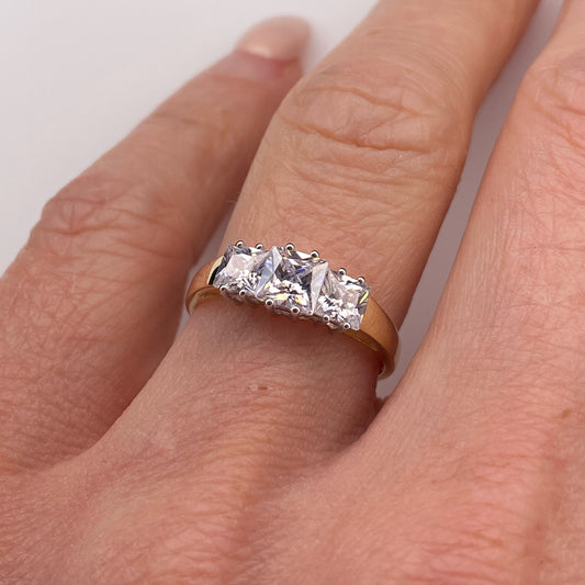 9ct Gold CZ Trilogy Ring - Princess - John Ross Jewellers