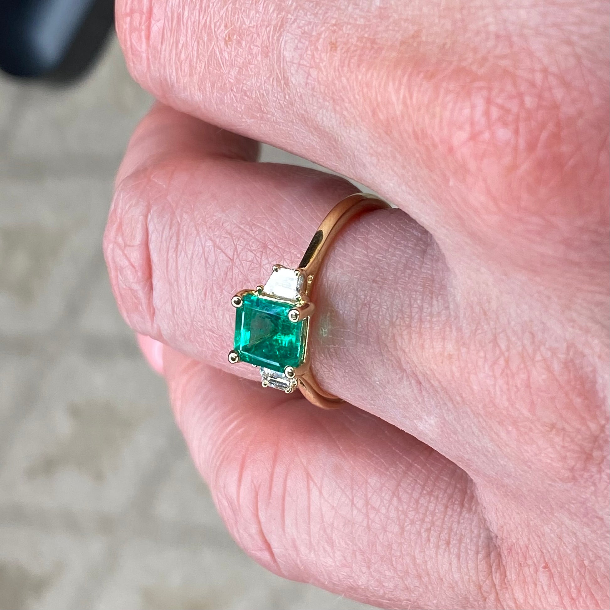 18ct Gold Emerald & Diamond Trilogy Ring - John Ross Jewellers
