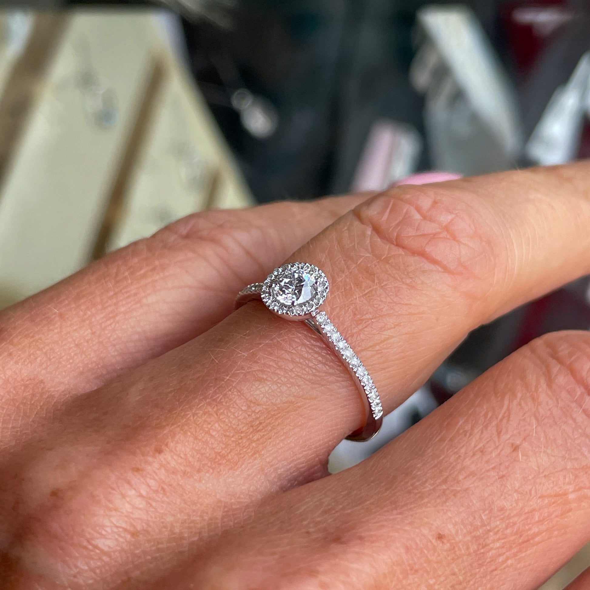 Platinum Halo Diamond Solitaire Engagement Ring | 0.49ct - John Ross Jewellers