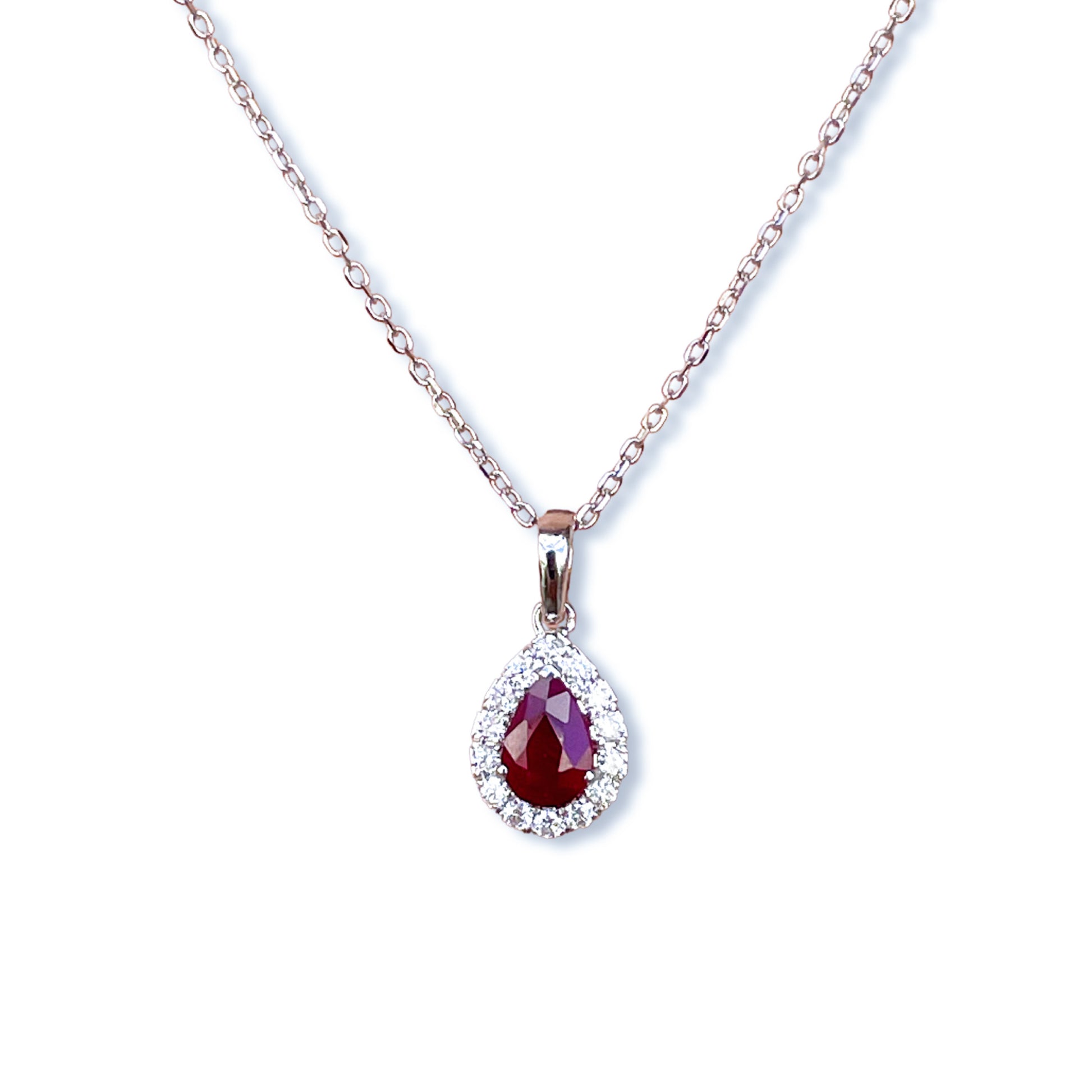 18ct White Ruby & Diamond Pear Pendant - John Ross Jewellers
