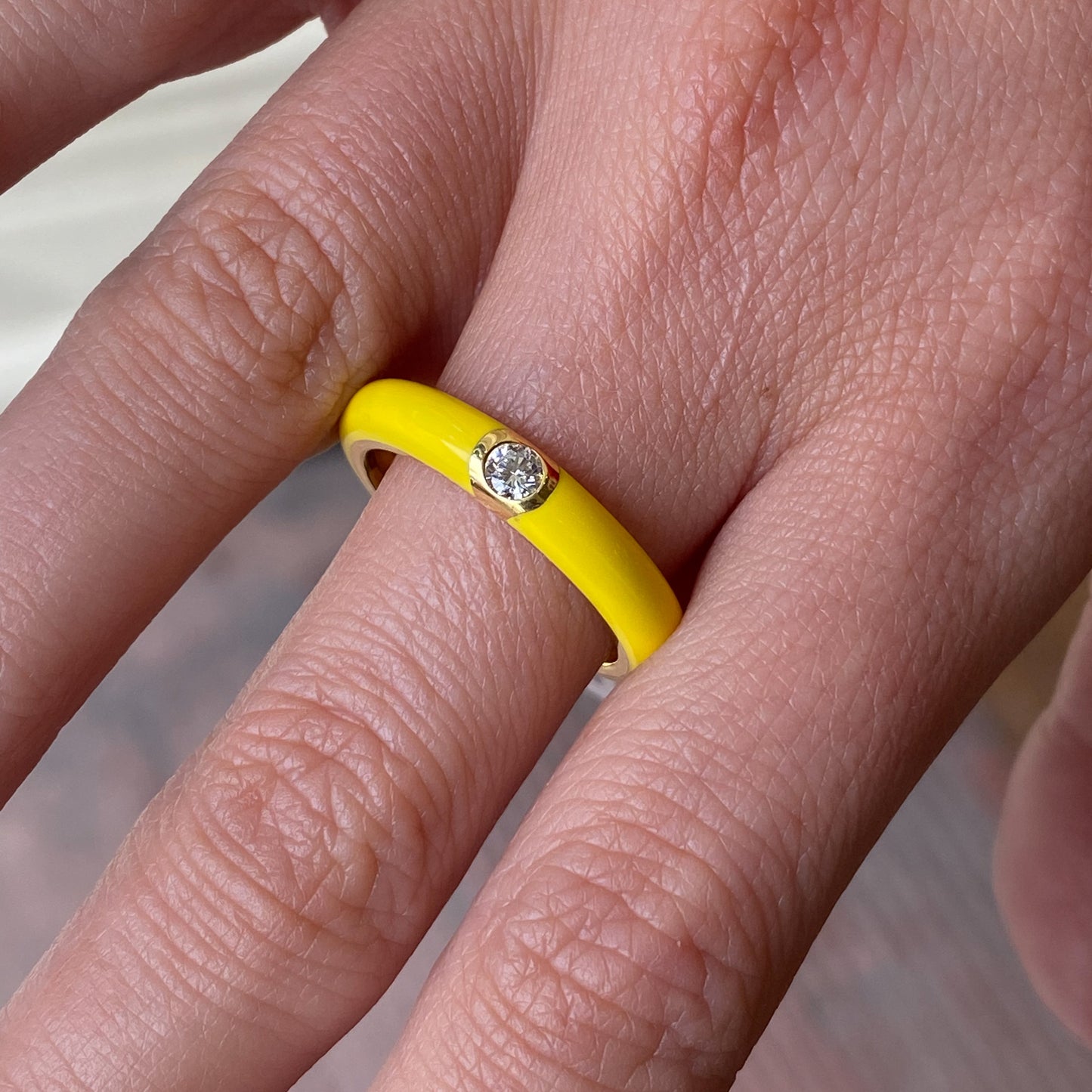 Sunshine Yellow Enamel & CZ Ring - John Ross Jewellers