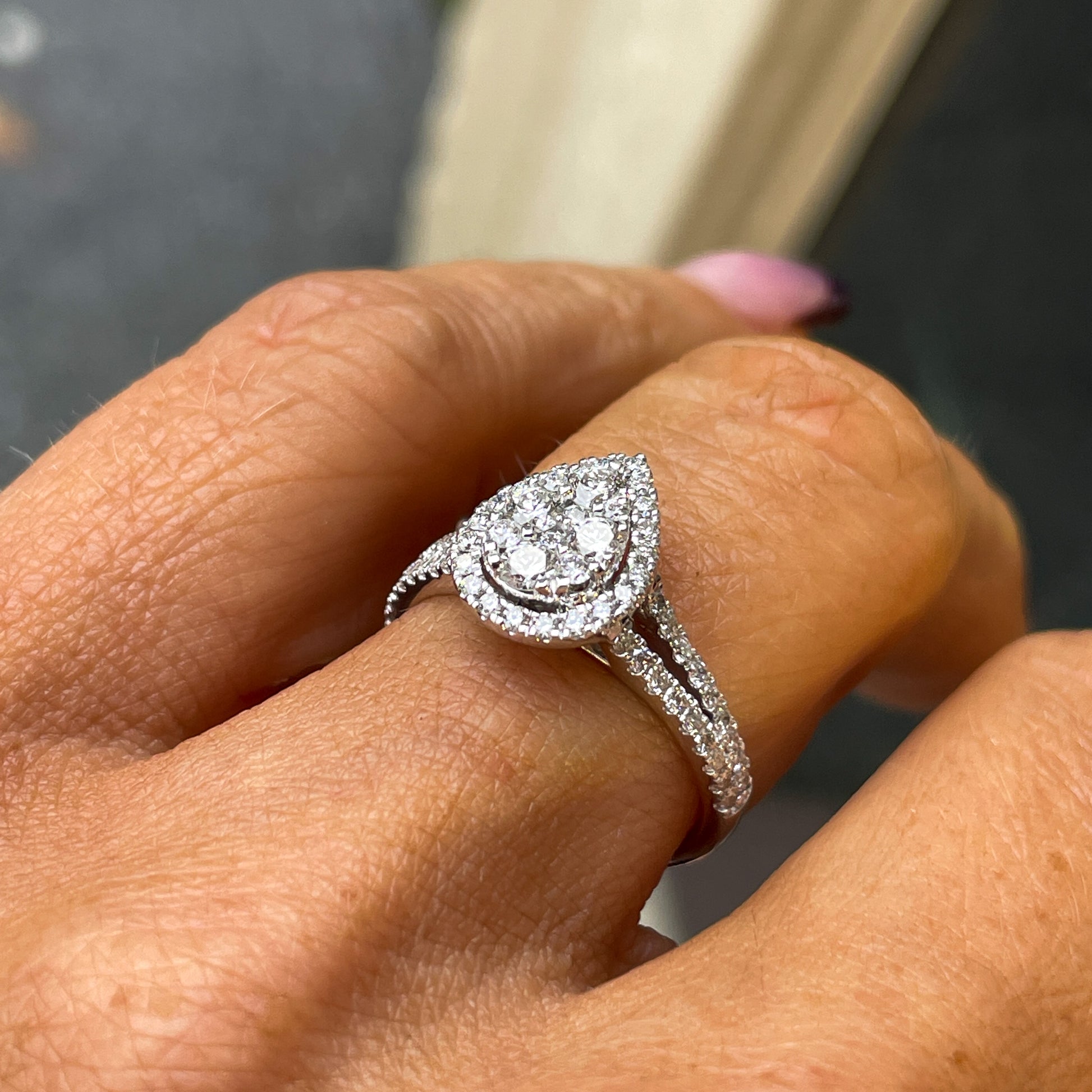 18ct White Gold Pear Cluster Engagement Ring | 0.82ct - John Ross Jewellers