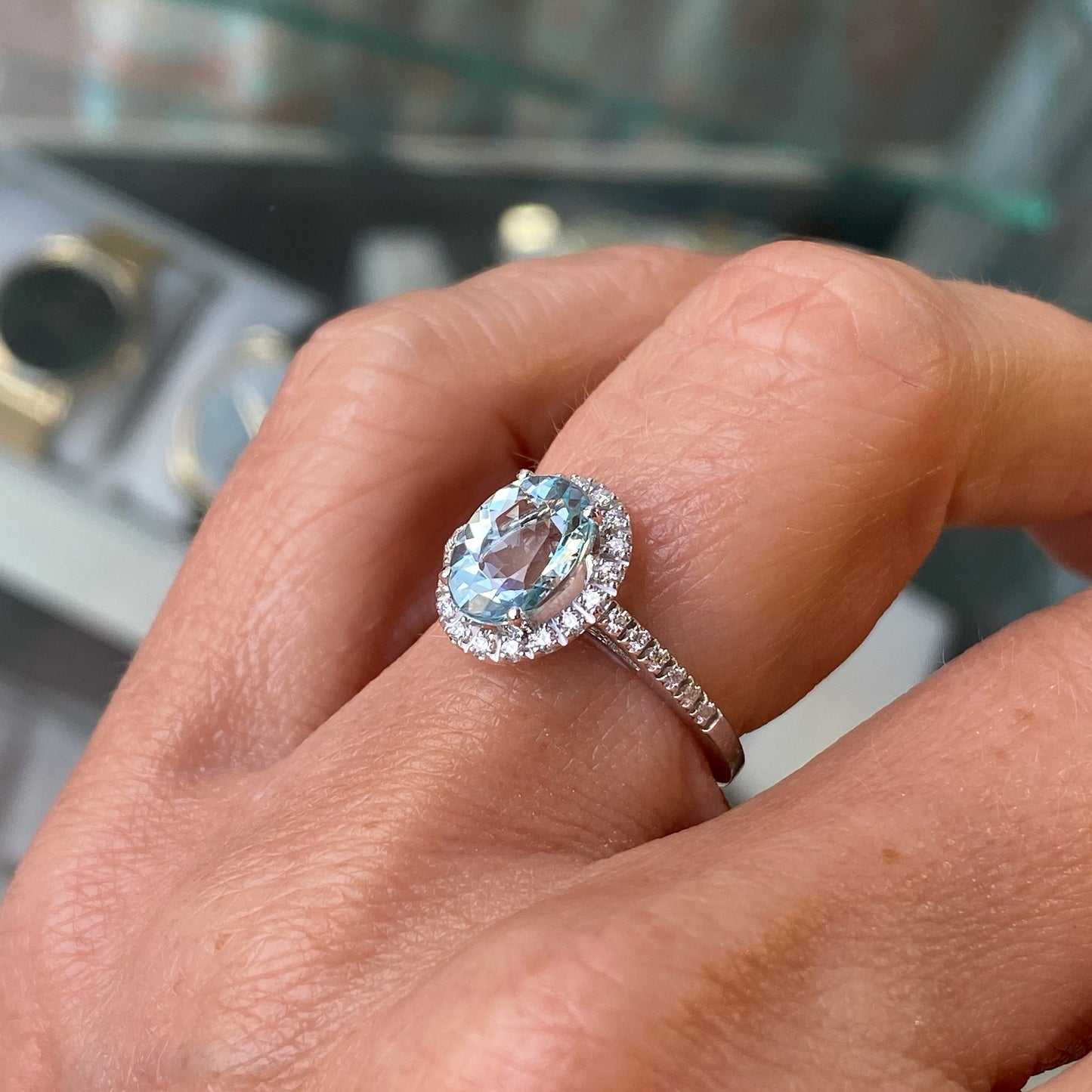 18ct White Gold Aquamarine & Diamond Ring - John Ross Jewellers