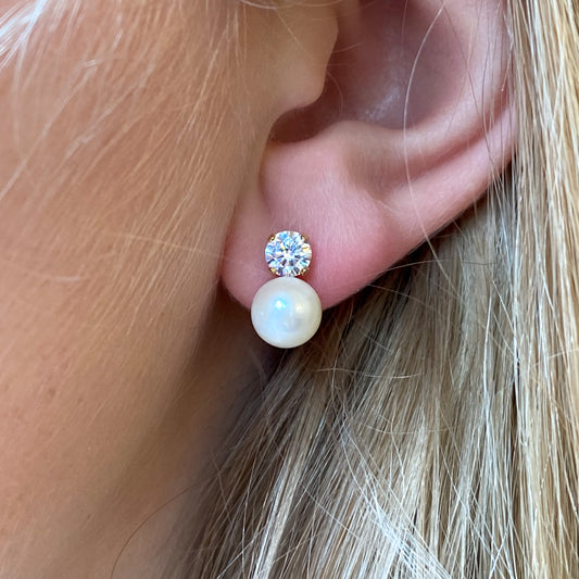 9ct Gold Pearl & CZ Stud Earrings - John Ross Jewellers