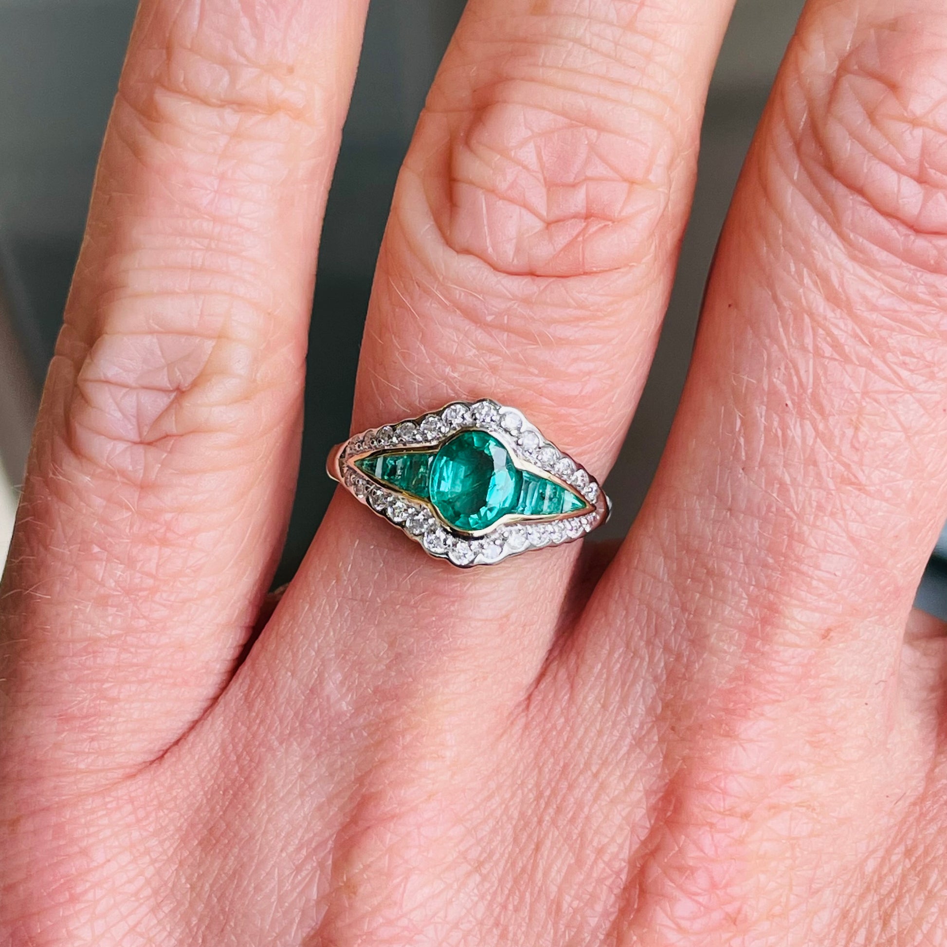 9ct Gold Emerald & Diamond Saddle Ring - John Ross Jewellers