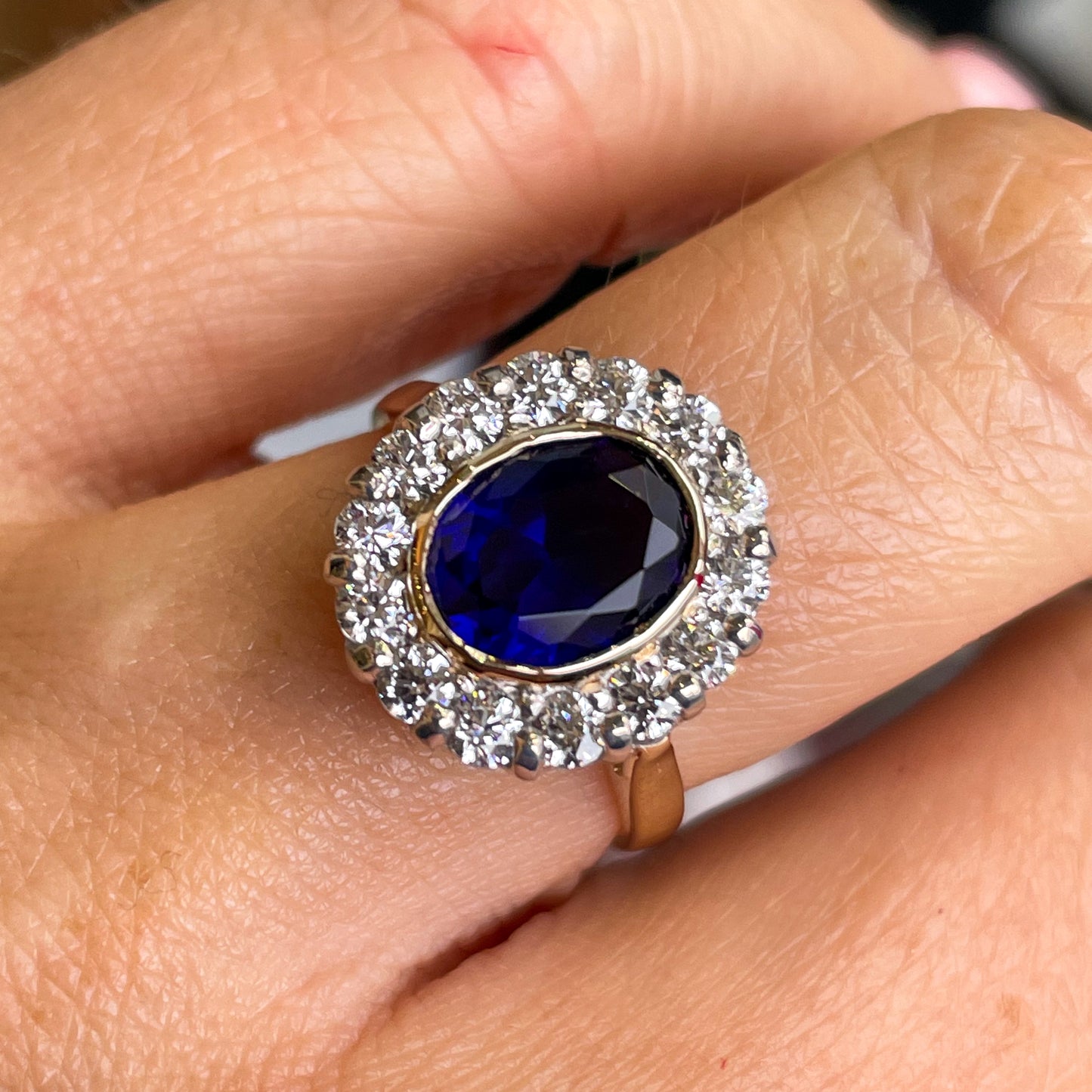 9ct Gold Created Sapphire & CZ Cluster Ring - John Ross Jewellers