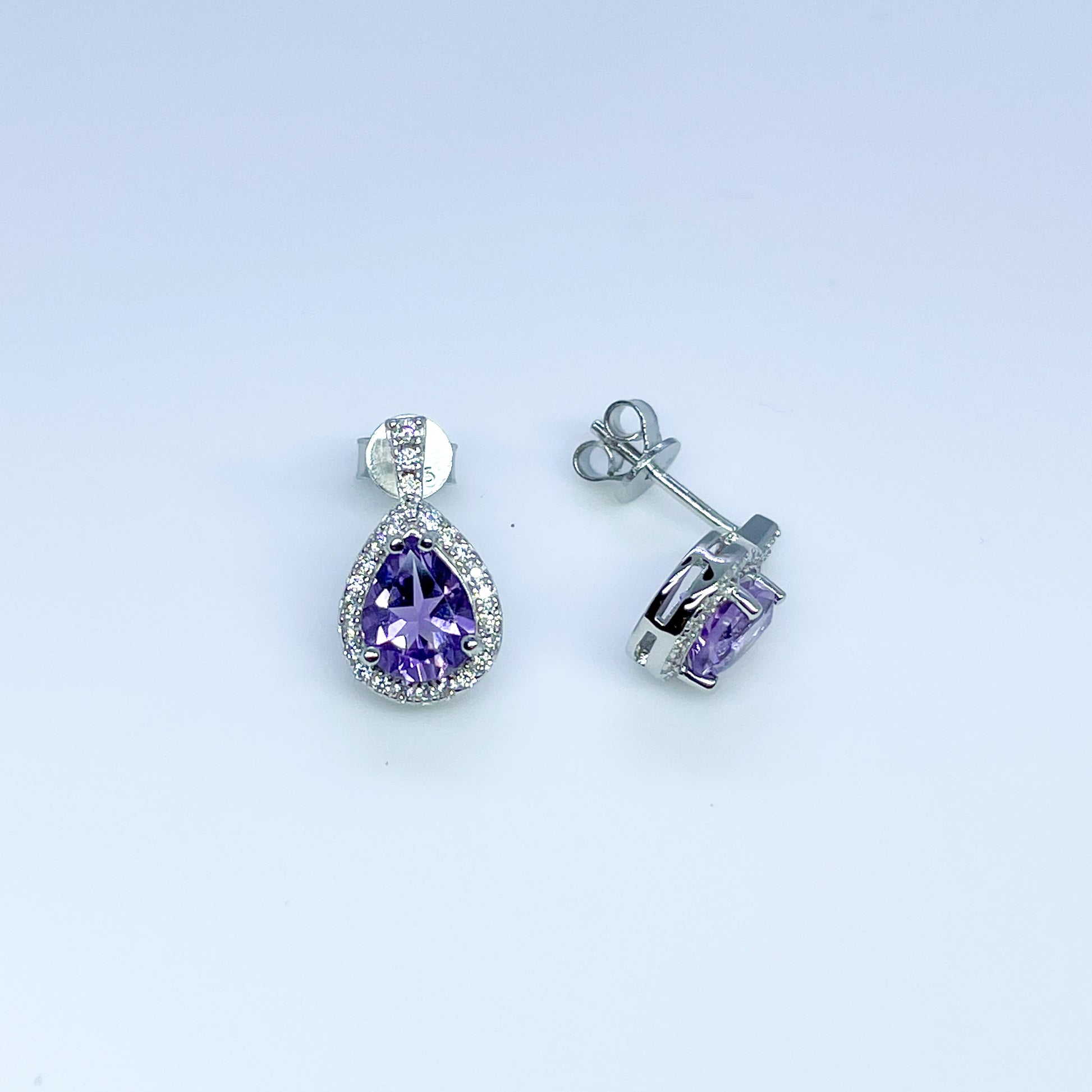 Silver Amethyst Pear Halo Earrings - John Ross Jewellers