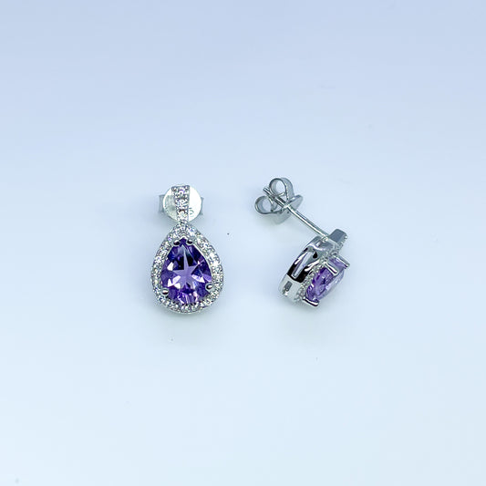 Silver Amethyst Pear Halo Earrings - John Ross Jewellers