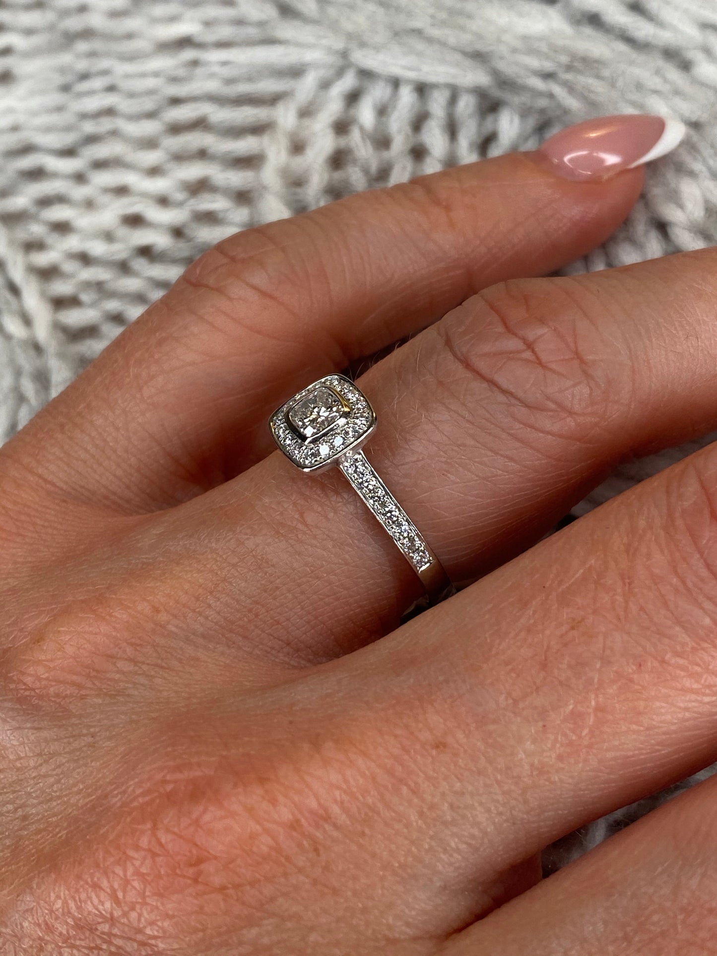Platinum Cushion Cut Diamond Solitaire Halo Engagement Ring - John Ross Jewellers