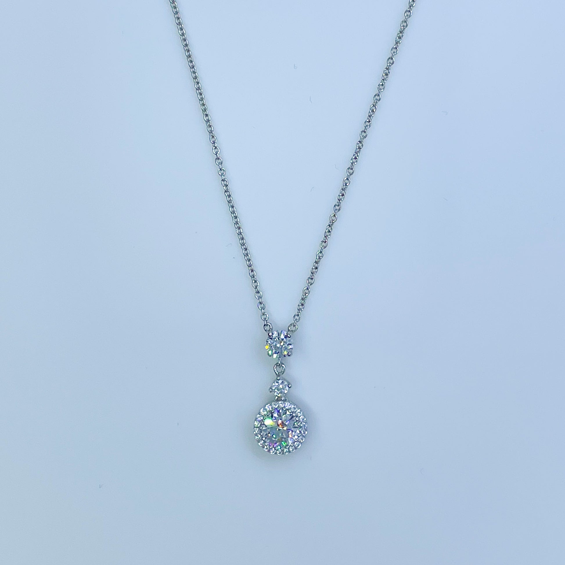 Silver Drop CZ Halo Necklace - John Ross Jewellers