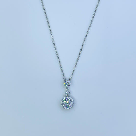 Silver Drop CZ Halo Necklace - John Ross Jewellers