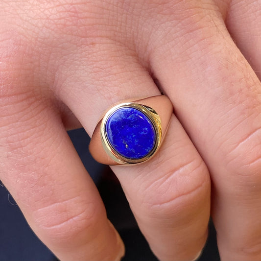 9ct Gold Gents Lapis Lazuli Ring  - Oval - John Ross Jewellers