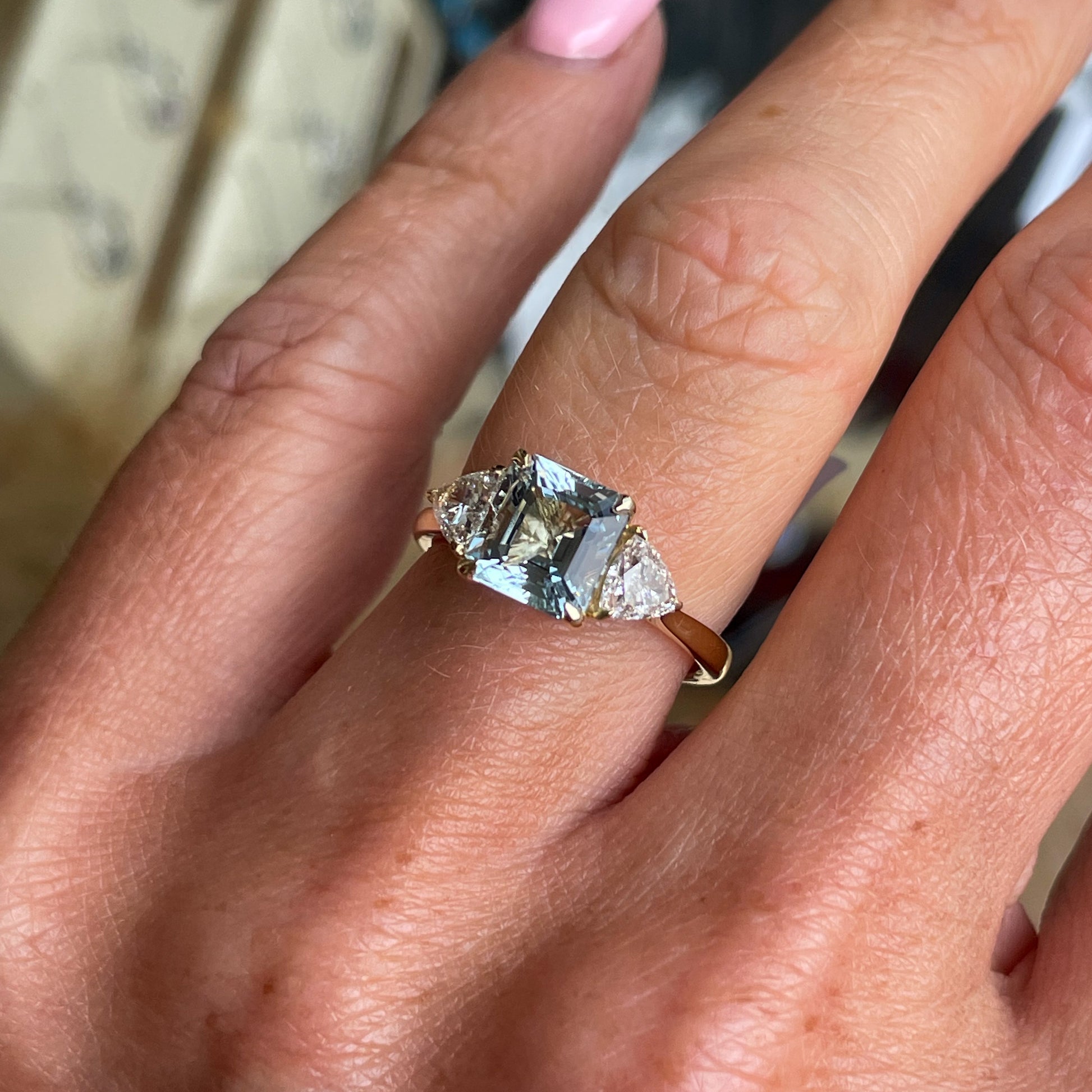 18ct Gold Aquamarine & Diamond Engagement Ring | 1.82ct + 0.63ct - John Ross Jewellers