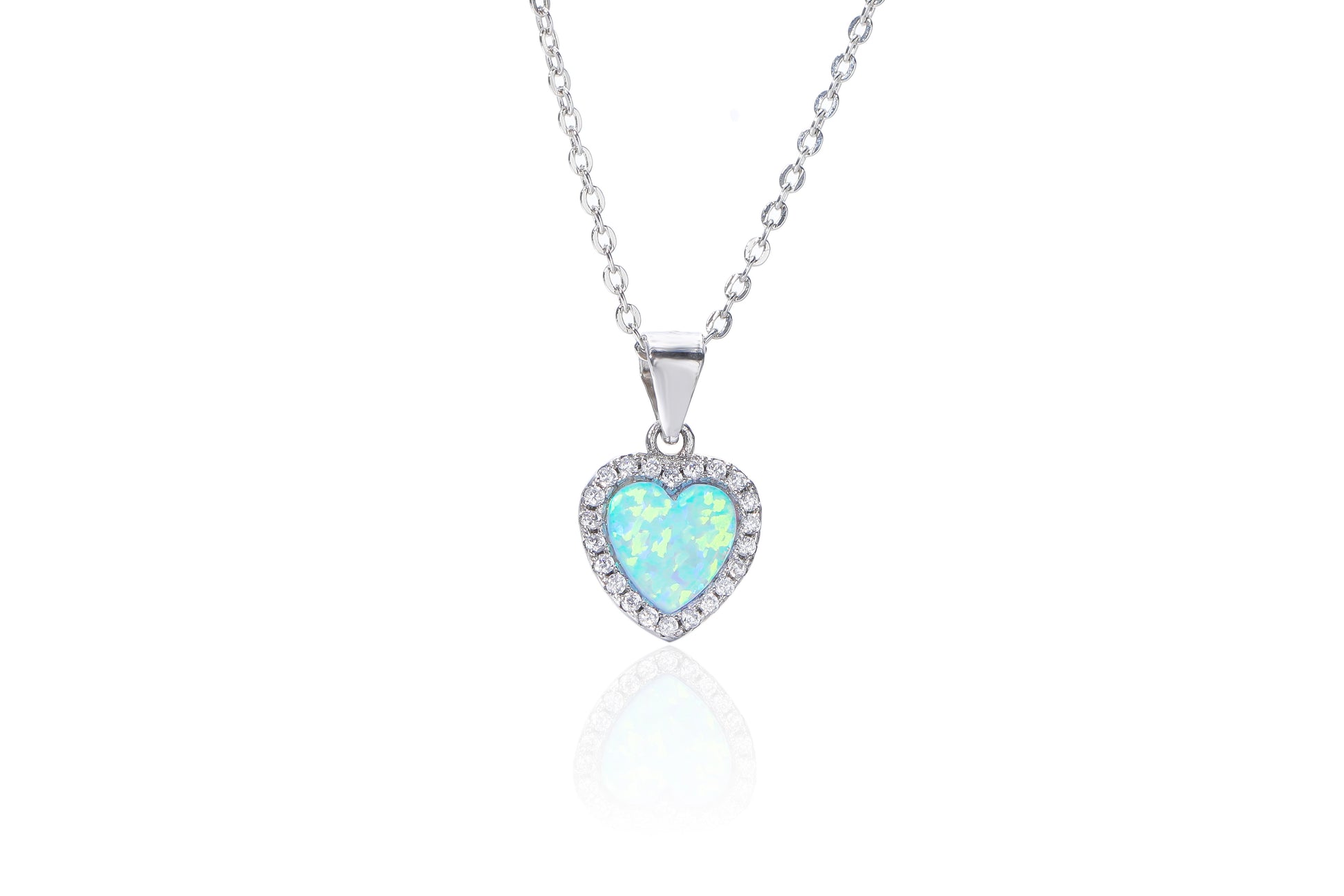 Silver Heart Blue Opalique & CZ Halo Necklace - John Ross Jewellers