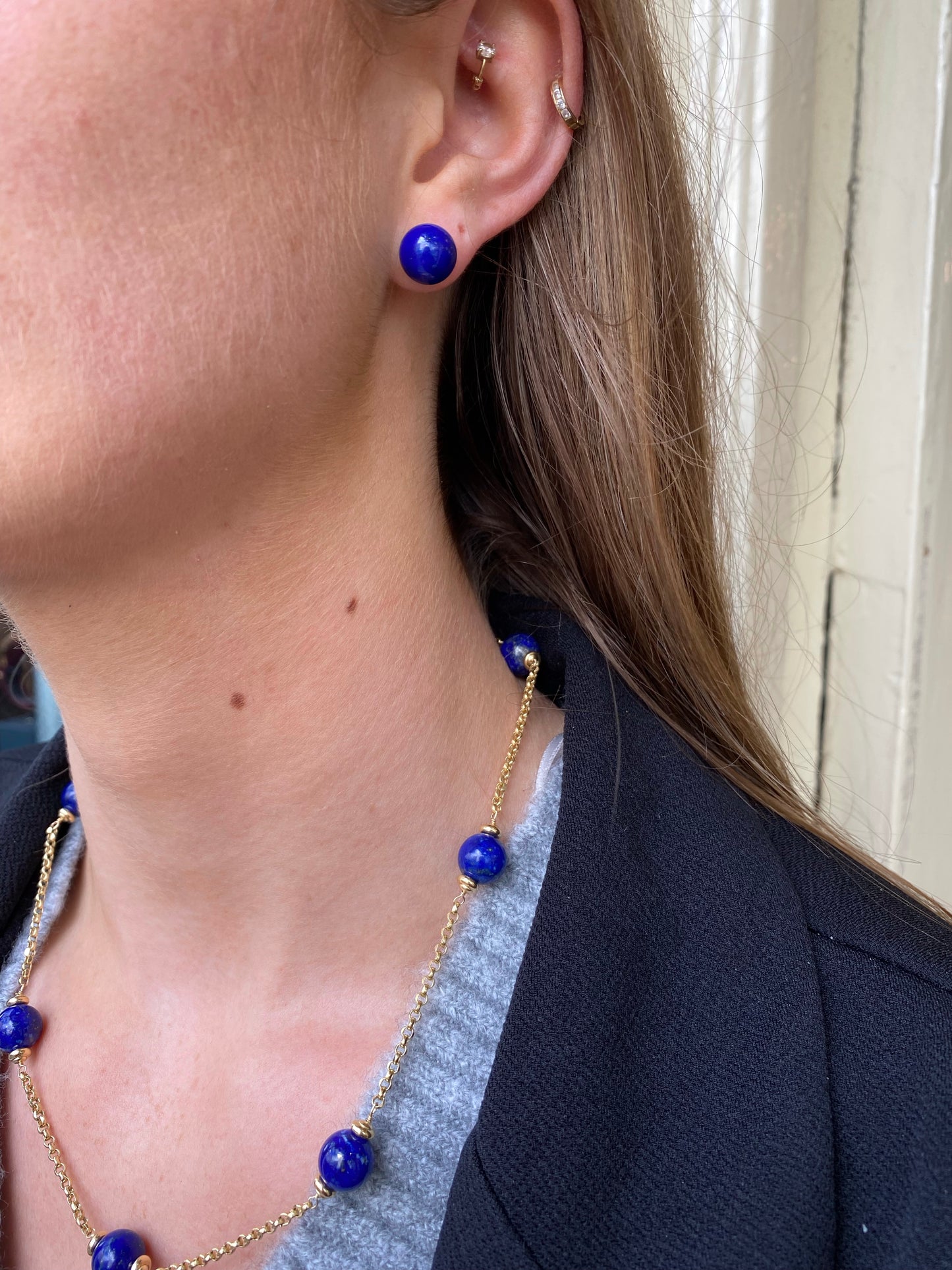 18ct Gold Lapis Lazuli Stud Earrings | 10mm - John Ross Jewellers