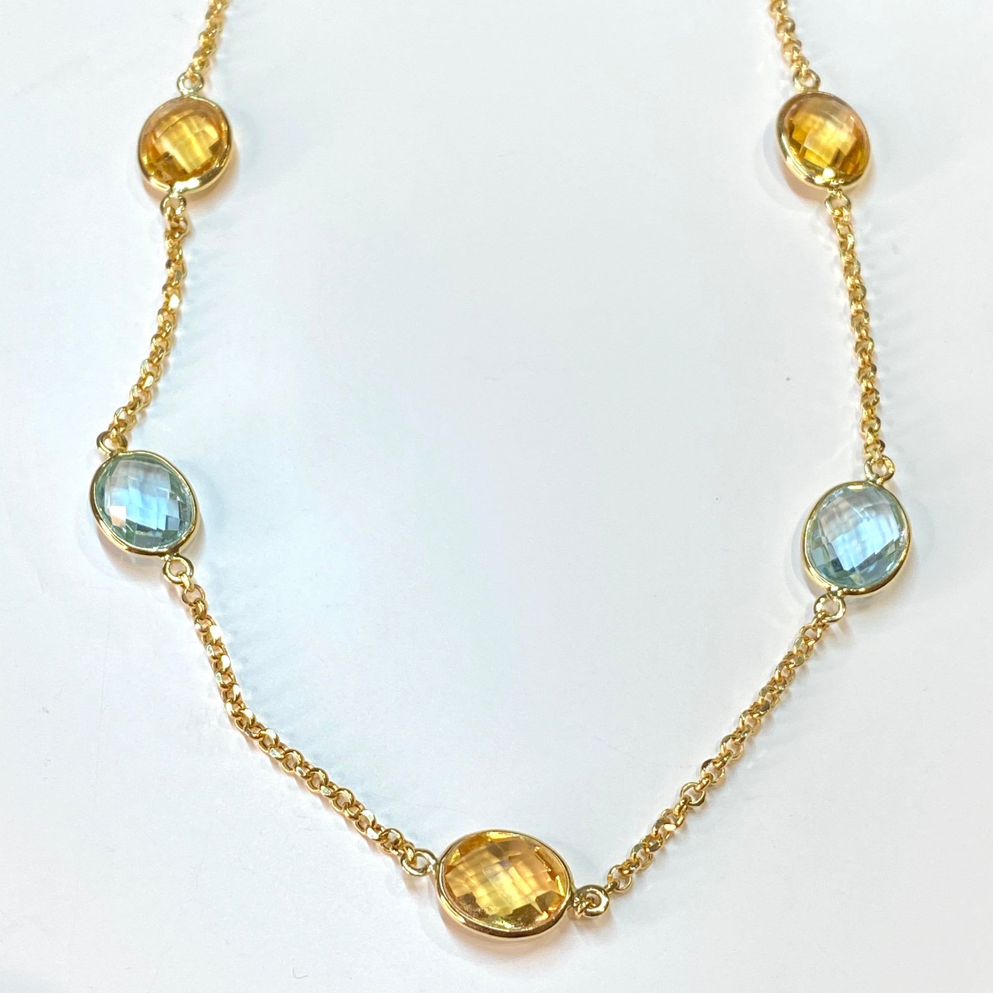 18ct Gold Light Blue Topaz & Citrine Chain Necklace - John Ross Jewellers