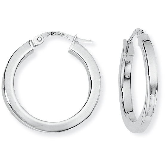 9ct White Gold Square Tube Round Hoops | 20mm - John Ross Jewellers