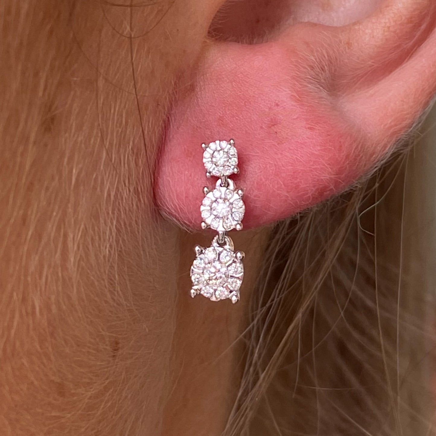 18ct White Gold 0.44ct Diamond Trilogy Drop Earrings - John Ross Jewellers
