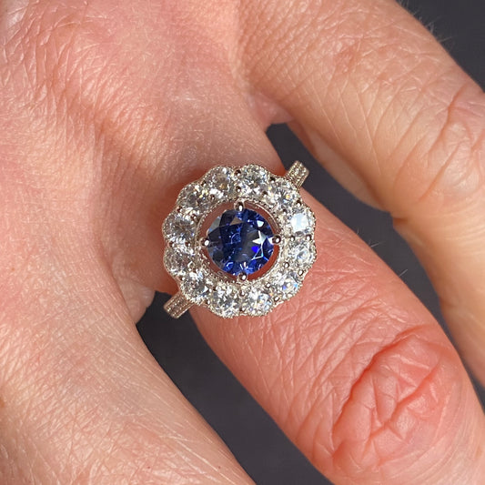 Silver Created Tanzanite CZ Halo Ring - John Ross Jewellers