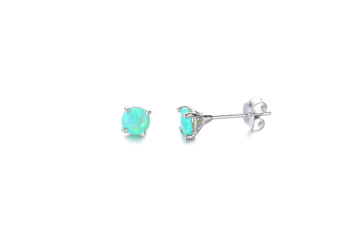 Silver 5mm Four Claw Green Opalique Stud Earrings - John Ross Jewellers