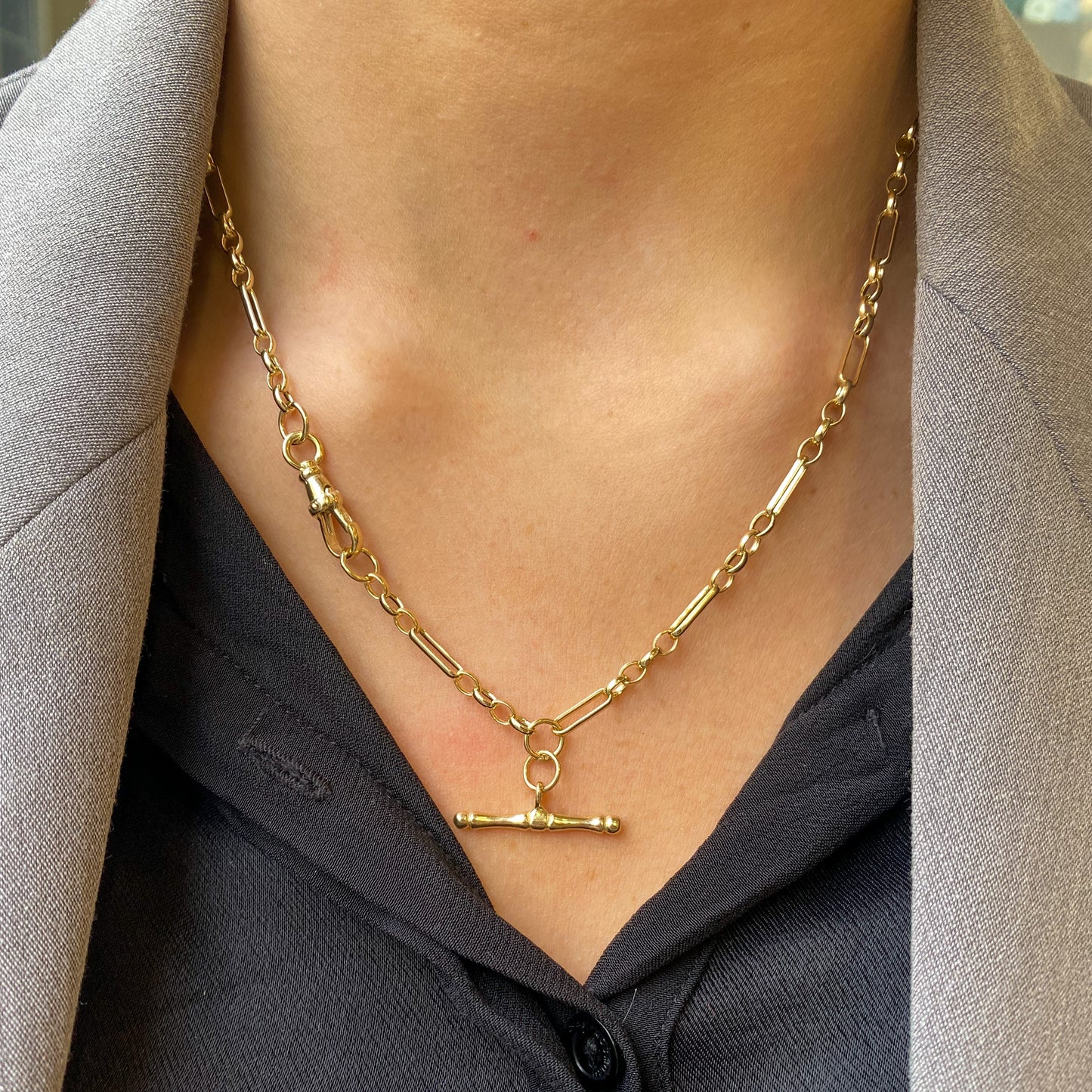 9ct Gold Figaro T-Bar Chain Albert Swivel John Ross Jewellers