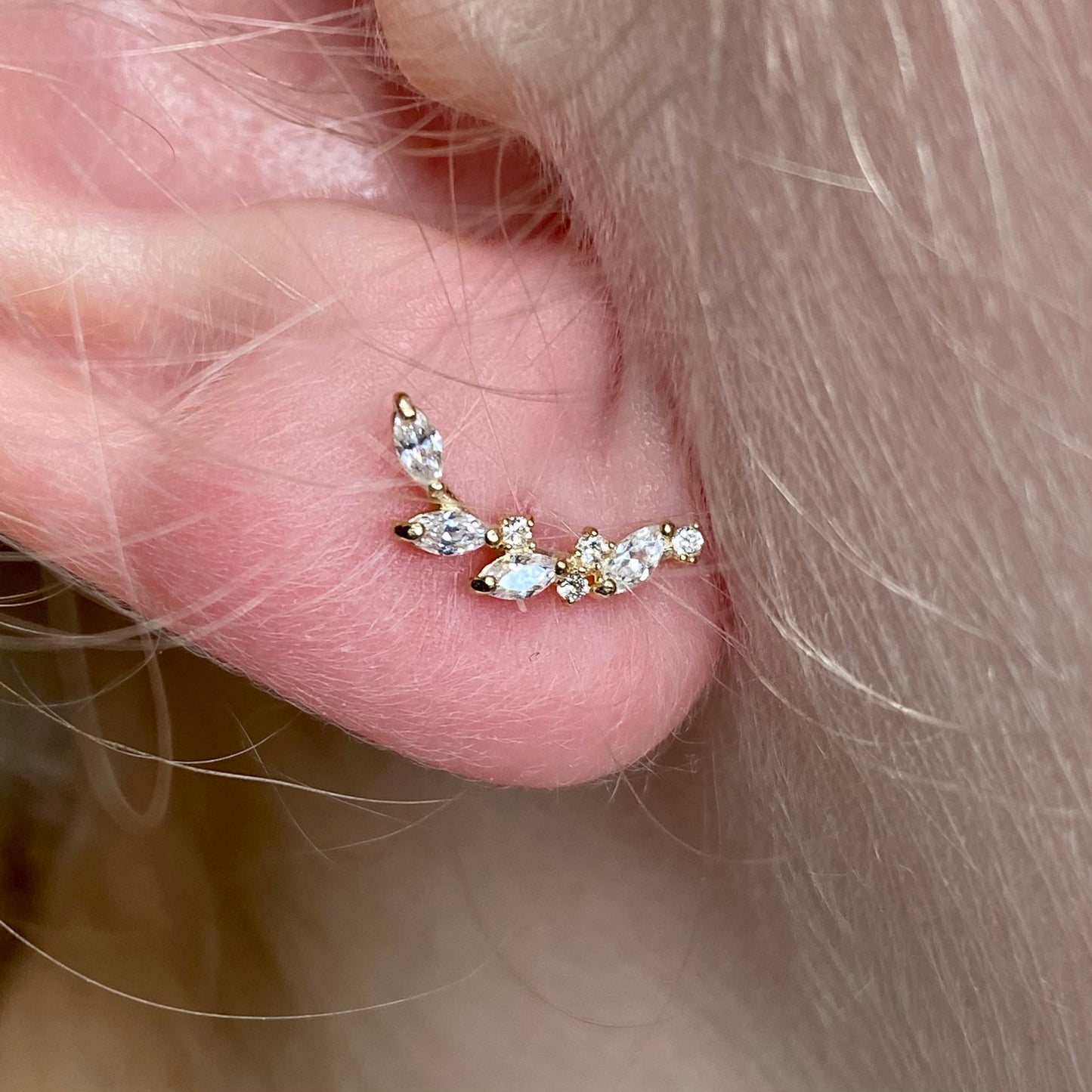 9ct Gold CZ Twig Stud Earrings | Climbers - John Ross Jewellers