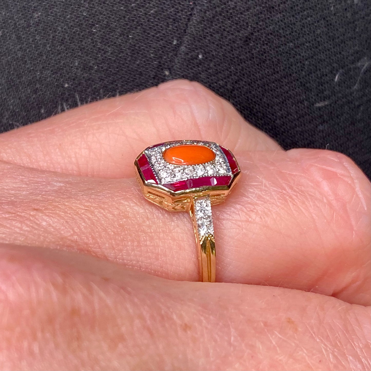 9ct Gold Coral, Ruby & Diamond Ring - John Ross Jewellers