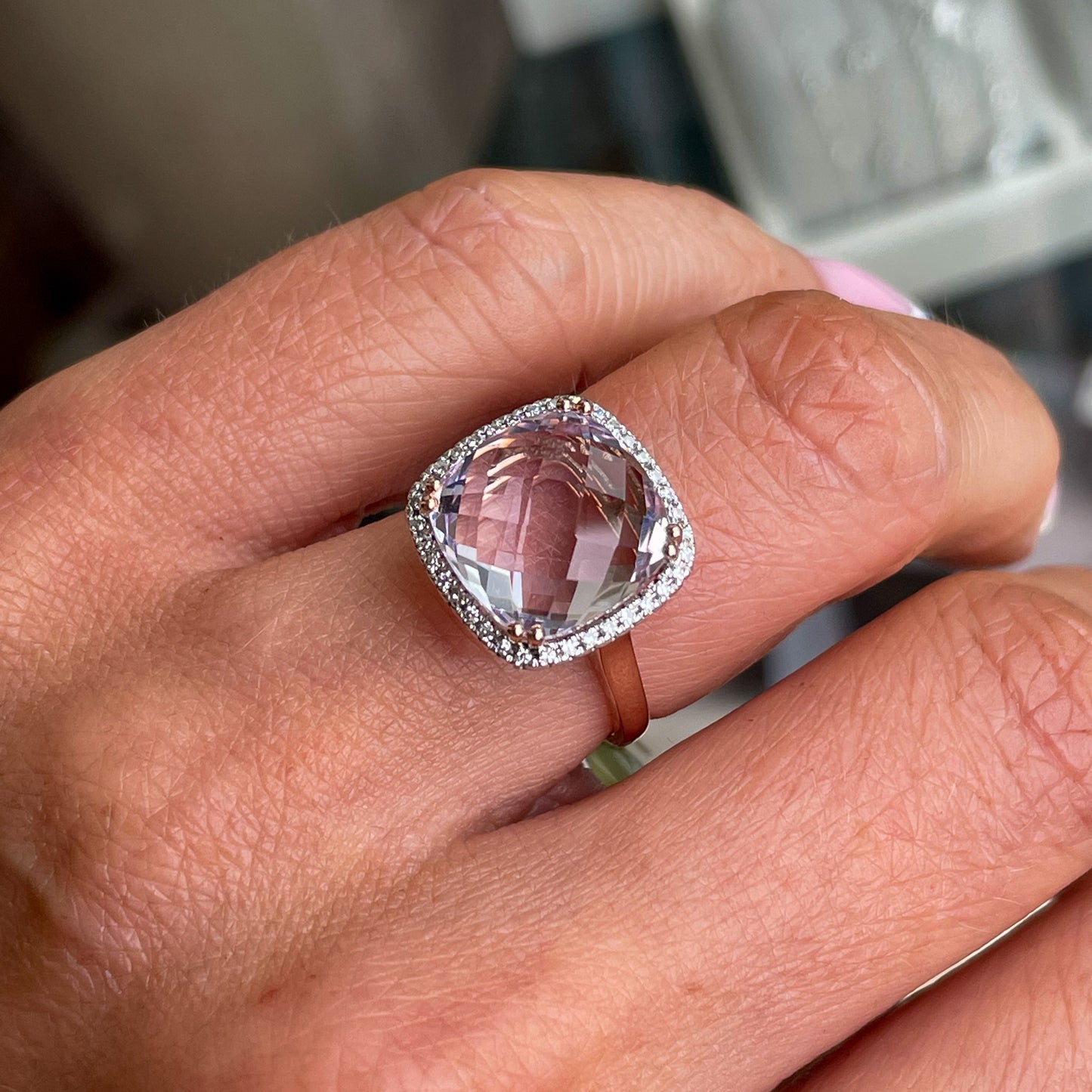 9ct Rose Gold Pink Amethyst & Diamond Ring - John Ross Jewellers