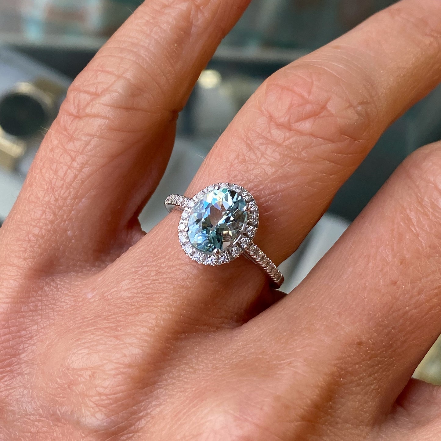 18ct White Gold Aquamarine & Diamond Ring - John Ross Jewellers