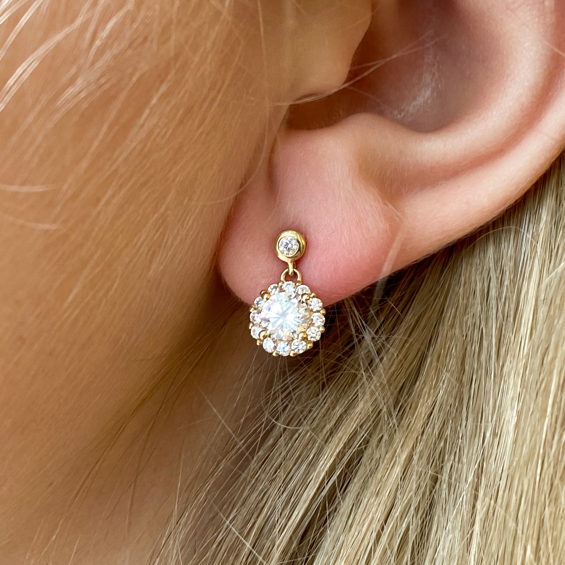 9ct Gold Halo CZ Drop Earrings - John Ross Jewellers