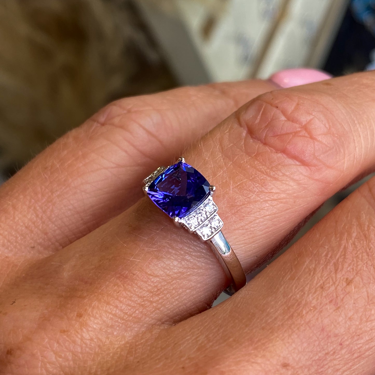 18ct White Gold Tanzanite & Diamond Ring - John Ross Jewellers