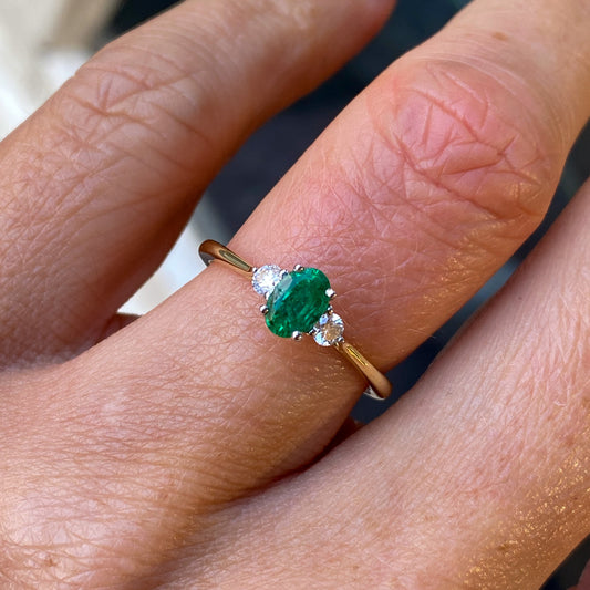 18ct Gold Emerald & Diamond Engagement Ring | 0.47ct + 0.13ct - John Ross Jewellers