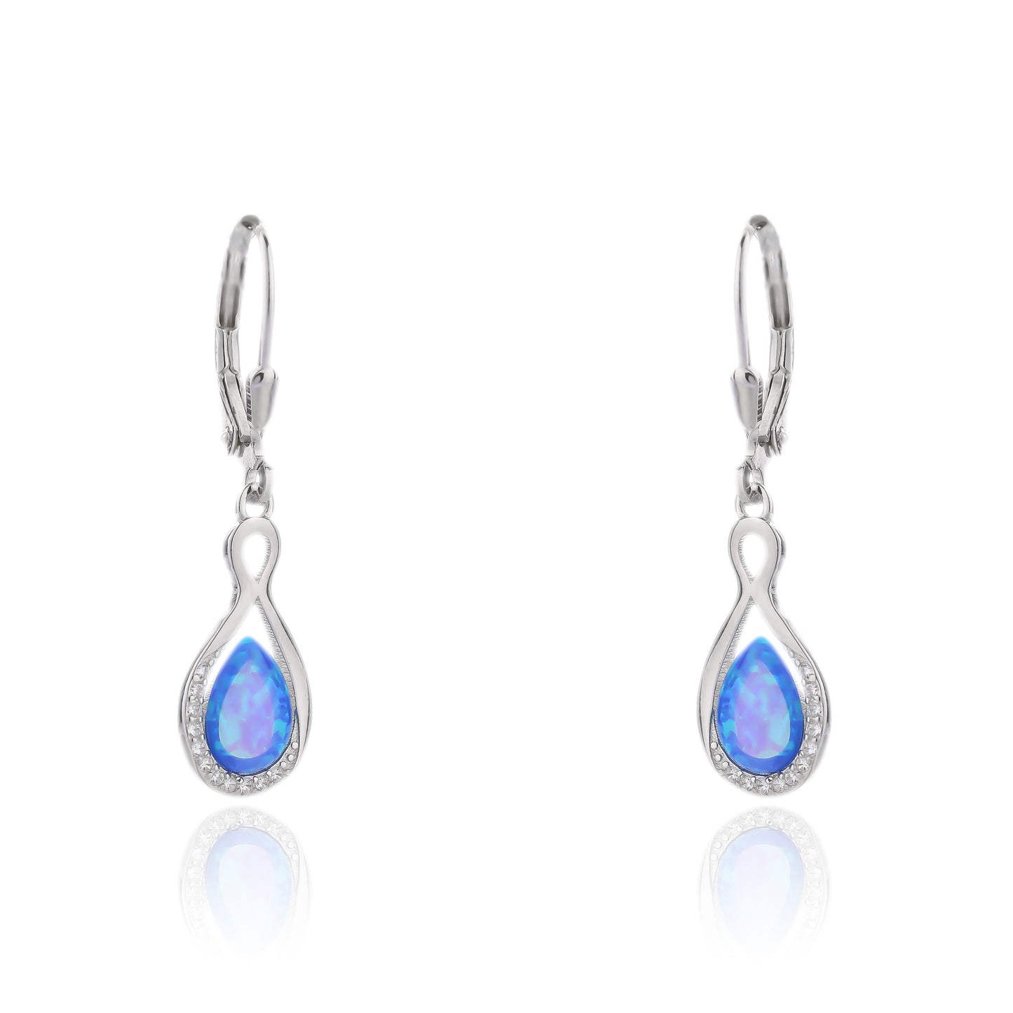 Silver Pear Blue Opalique Earring and Necklace Set - John Ross Jewellers