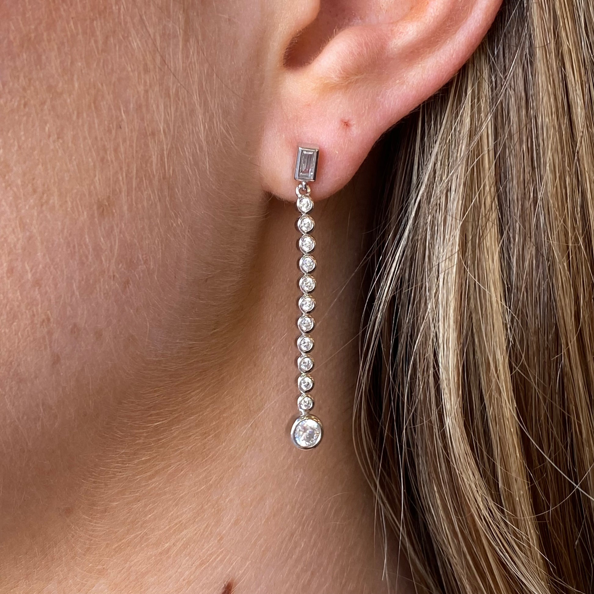 Silver CZ Bar Drop Earrings - John Ross Jewellers