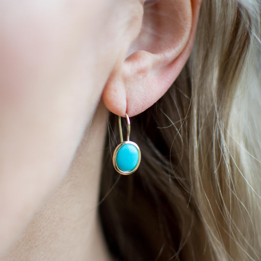 9ct Gold Oval Turquoise Drop Earrings - John Ross Jewellers