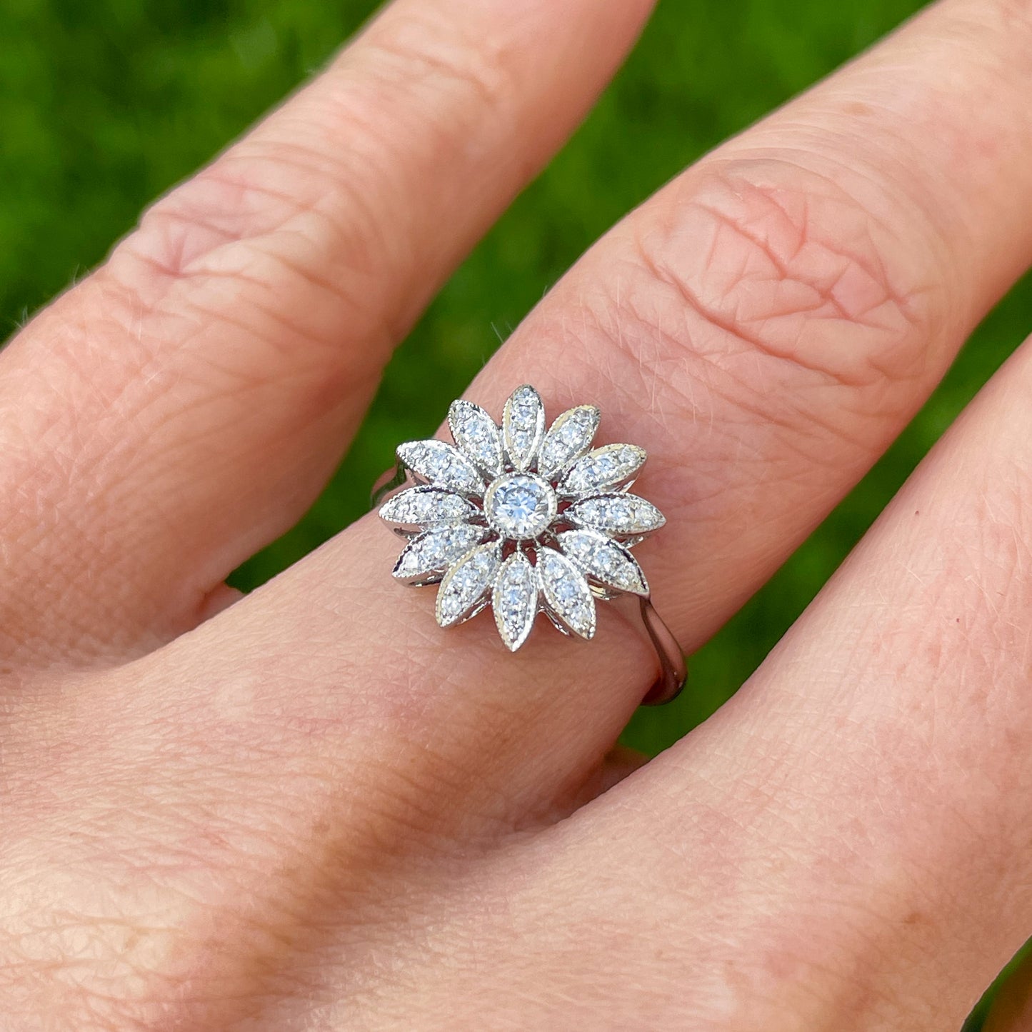 18ct White Gold Diamond Flower Ring - John Ross Jewellers