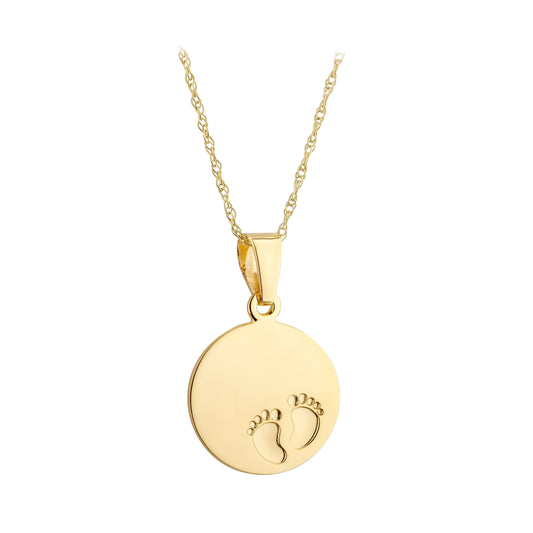 9ct Gold Baby Feet Disc Necklace - John Ross Jewellers