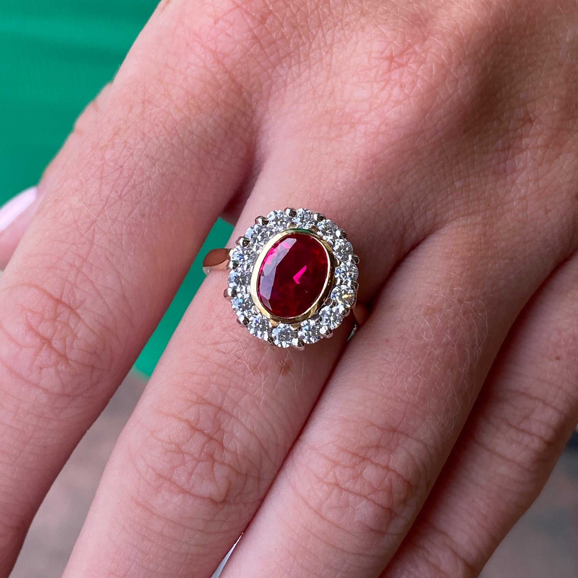 9ct Gold Created Ruby & CZ Cluster Ring - John Ross Jewellers
