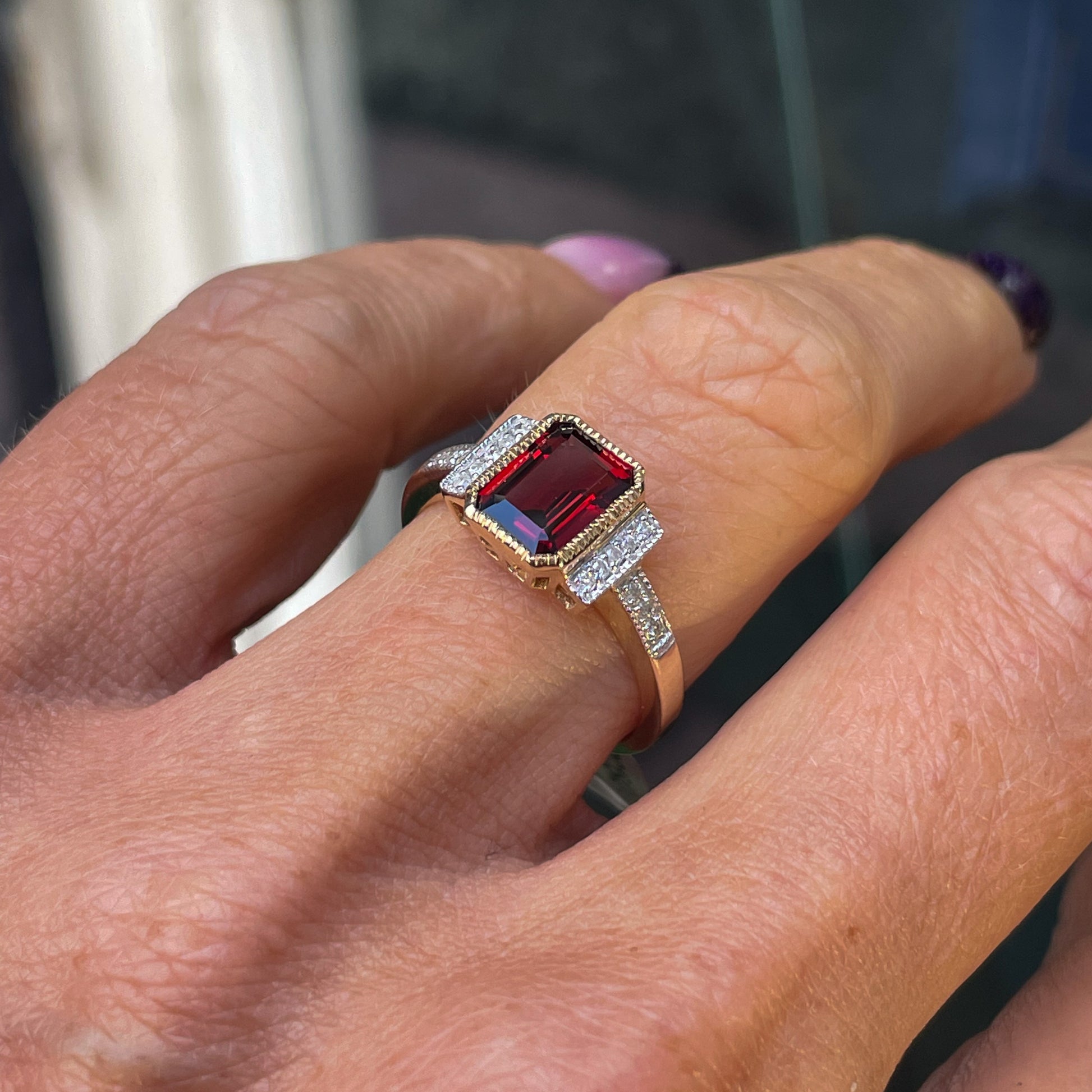 9ct Gold Deco Style Garnet & Diamond Ring - John Ross Jewellers