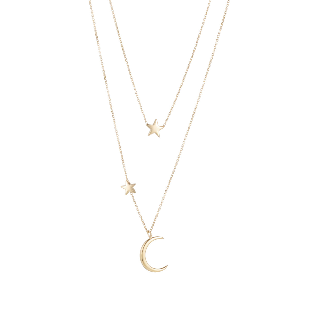 9ct Gold Moon & Stars Double Necklace - John Ross Jewellers