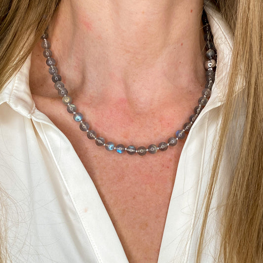 Labradorite Necklace | Aquamarine Dropper - John Ross Jewellers